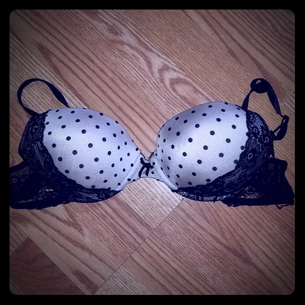 Black and White Lace Polka Dot PushUp Bra